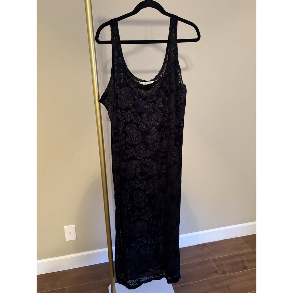 Avenue Body Women's Velvet Burnout Midi Slip Dress Size 22/24 Black Whimsigoth